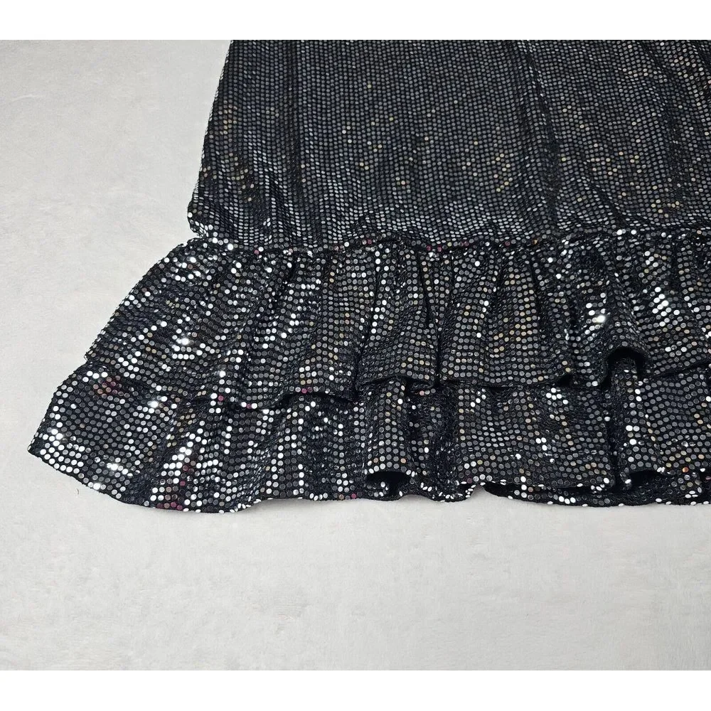 Michael Kors Medium Black Metallic Dot Tiered Ruffle Hem‎ Skirt Whimsigoth Disco